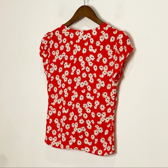 Reformation Bella Oopsie Daisy Red V-Neck Button - Picture 9 of 14